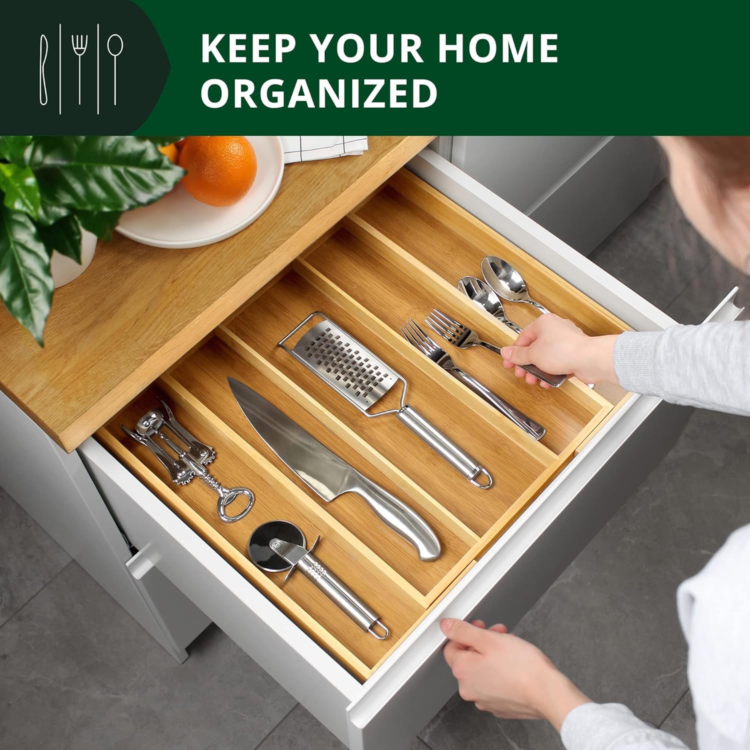 ROYAL CRAFT WOOD Luxury Bamboo Kitchen Drawer Organizer - Silverware Organizer - Utensil Holder and