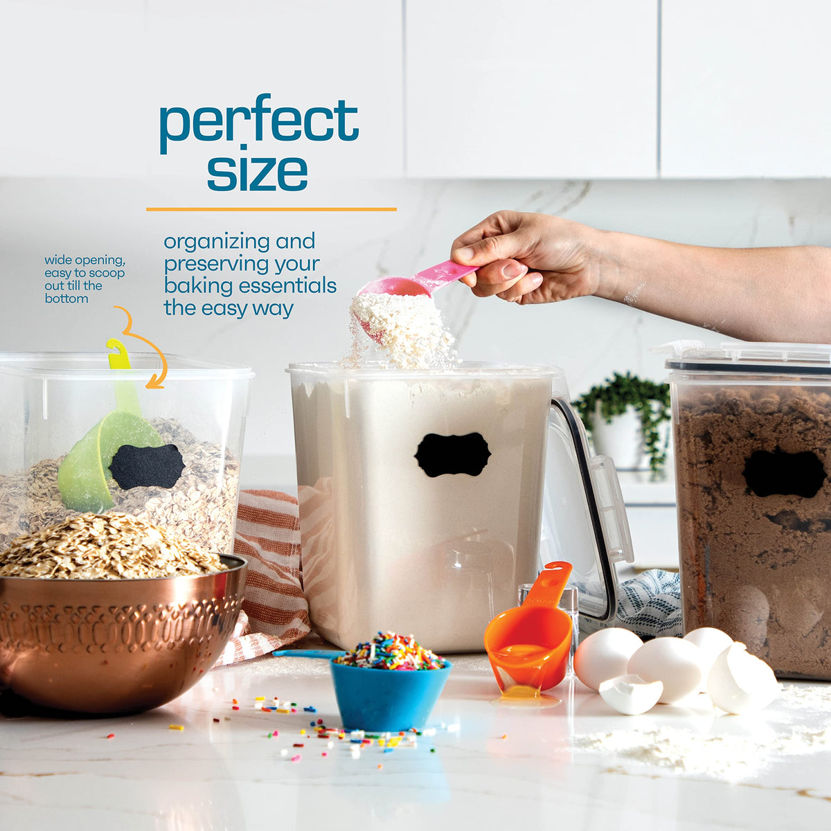 Storeganize Flour Sugar Storage Containers (5.3L/4pk) Great Rice Canisters Sets For The Kitchen