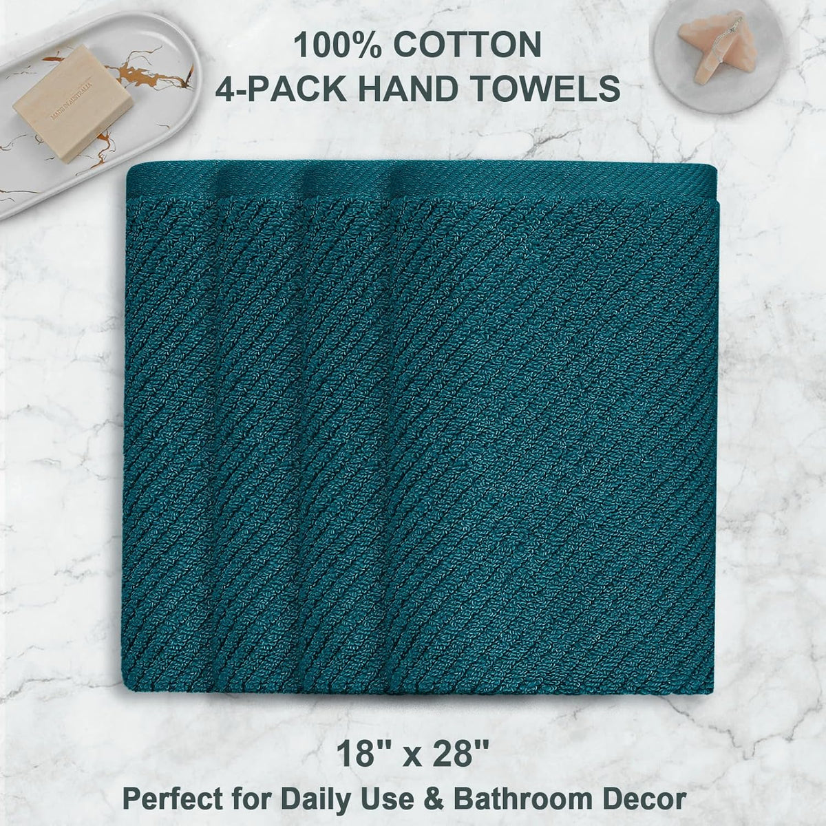 VOOVA & MOVAS Bathroom Hand Towels - 4PC Large 18" x 28", 100% Cotton | Lightweight | Thick | Quick