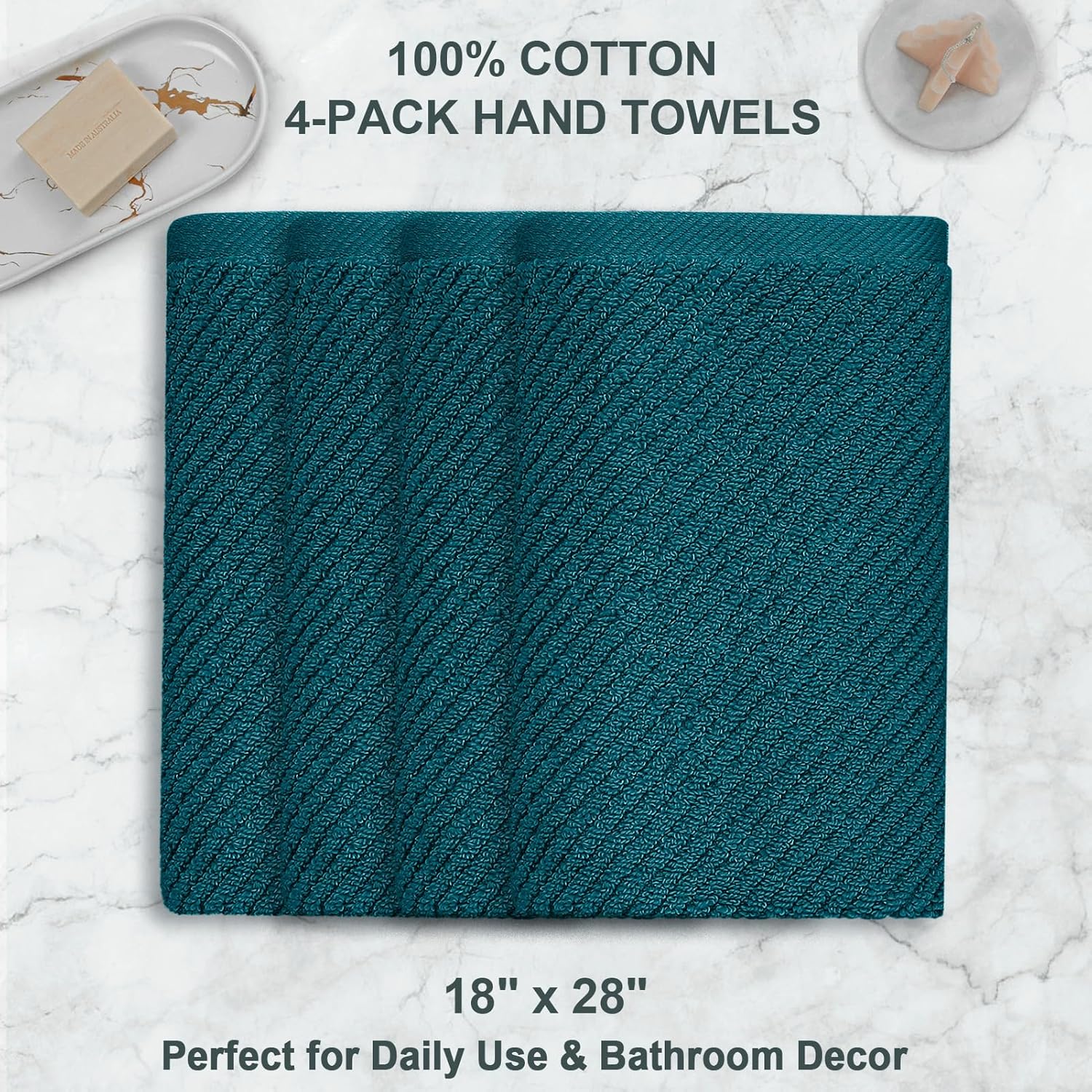 VOOVA & MOVAS Bathroom Hand Towels - 4PC Large 18" x 28", 100% Cotton | Lightweight | Thick | Quick