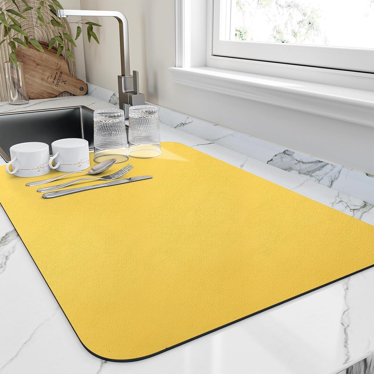 Dish Drying Mat for Kitchen Counter, Heat Resistant Drainer Mats with Non-slip Rubber Backed, Hide