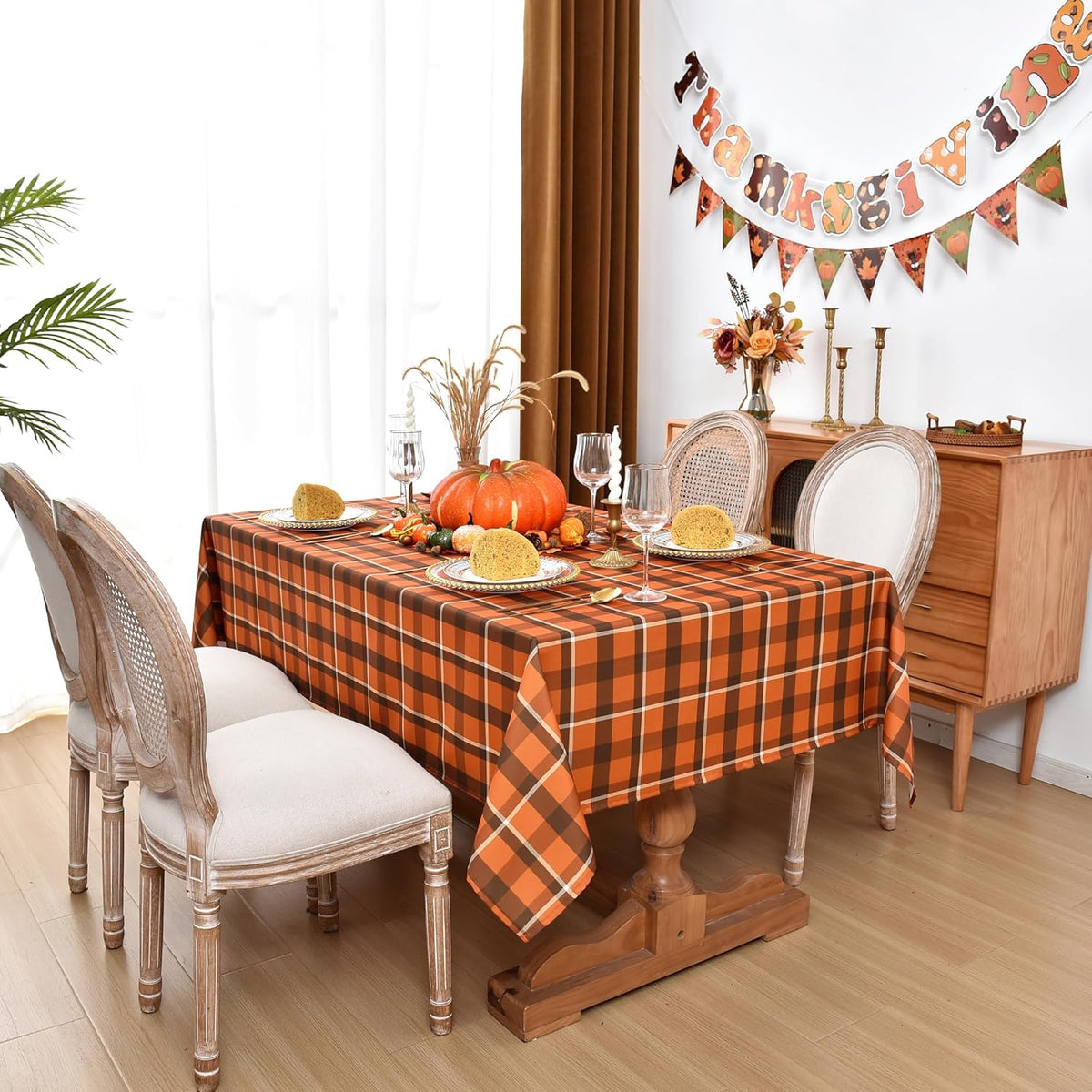 Gingham Tablecloth Fabric - Oblong 58x120 Water Resistant Autumn Plaid Table Cloth for