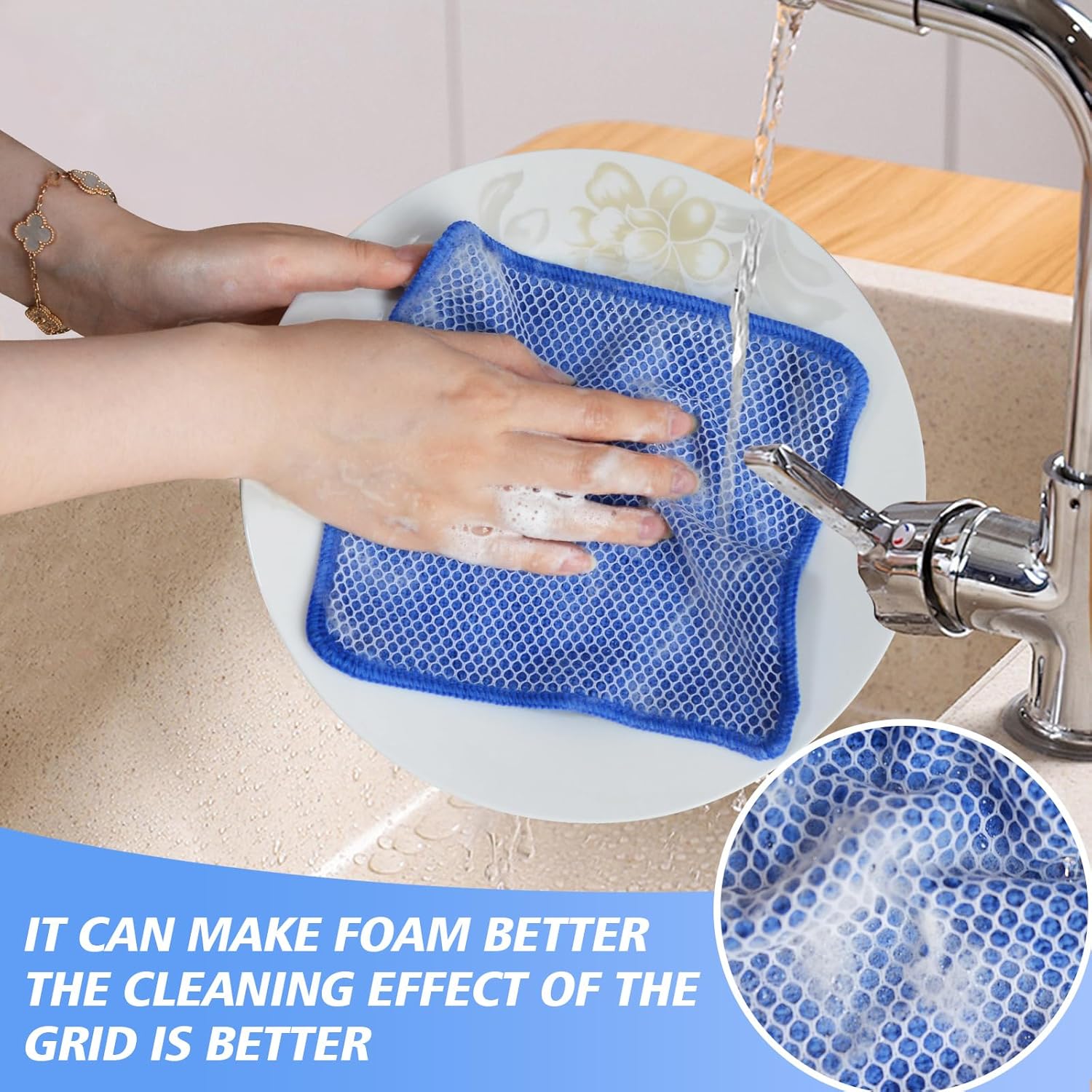 KinHwa Kitchen Washcloths for Dishes Absorbent Microfiber Dish Cloths Quick Dry Dish Rags with Poly