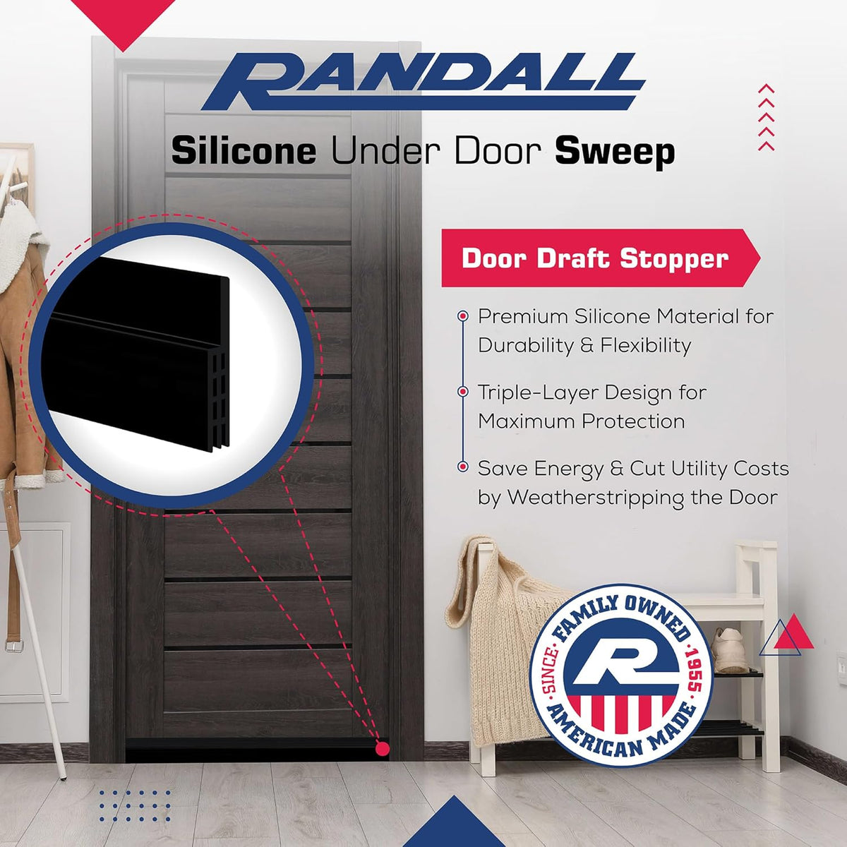 Adhesive Backed Door Draft Stopper – Silicone Under Door Sweep for Interior & Exterior Doors, Noise