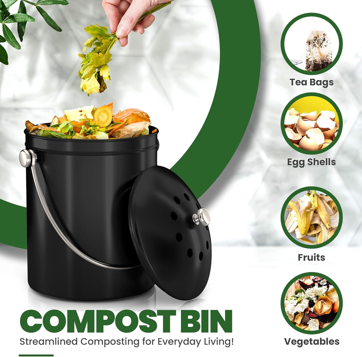 Utopia Kitchen Compost Bin for Kitchen Countertop, 1 Gallon Compost Bucket for Kitchen with Lid