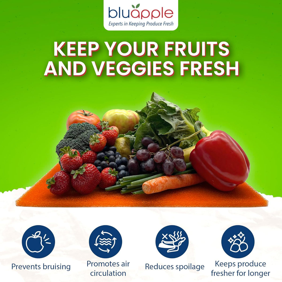 Bluapple FreshMats, Refrigerator Bin Liner, Fridge Drawer Mats, Crisper Life Extender Liner Keeps