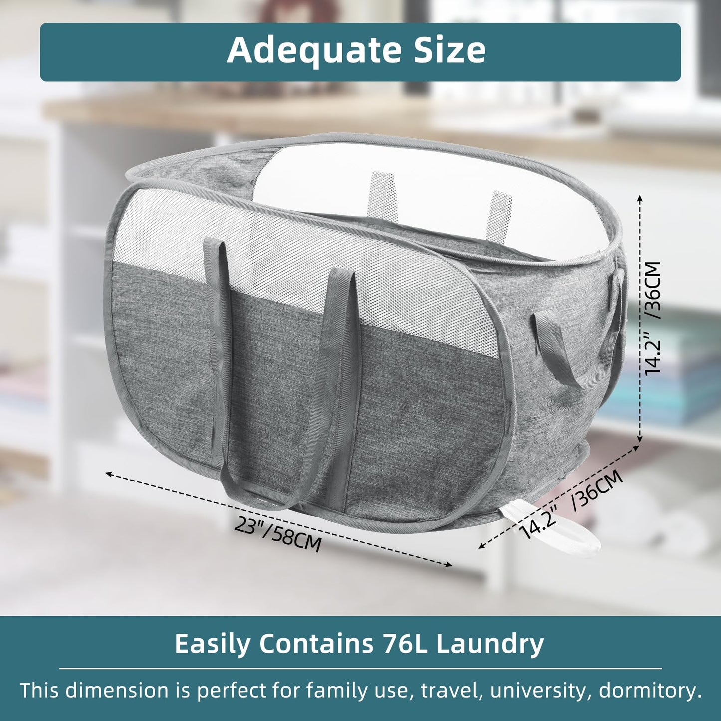 Collapsible Laundry Baskets, Tear Proof Pop Up Laundry Hamper with Dual Handles, Durable Foldable