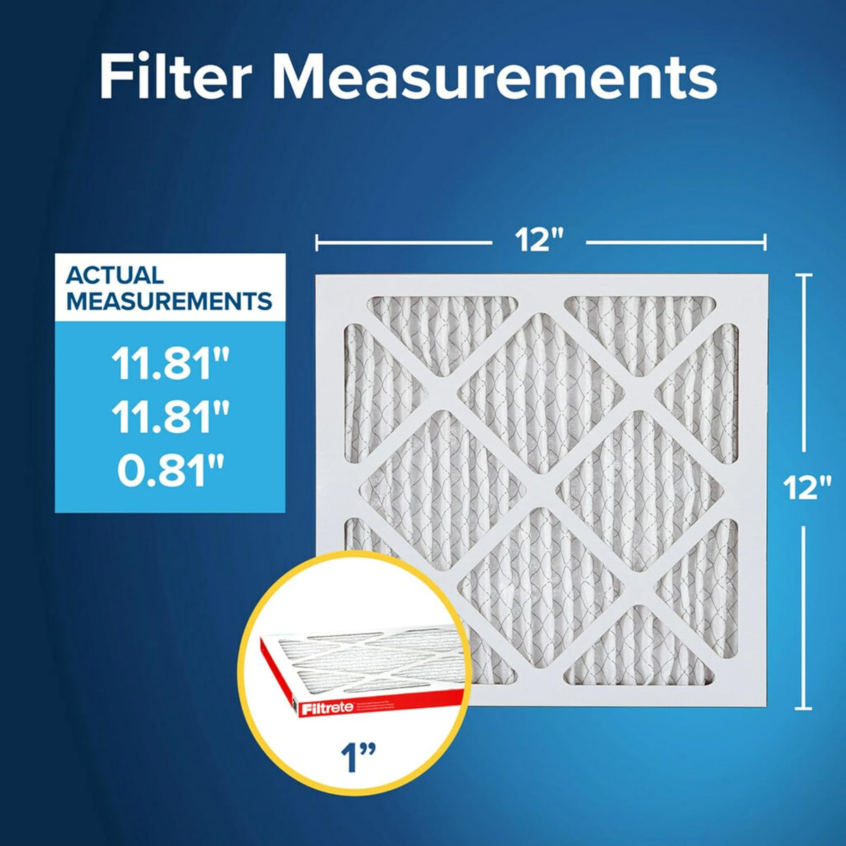 Filtrete 12x12x1 AC Furnace Air Filter, MERV 11, MPR 1000, Micro Allergen Defense, 3-Month Pleated