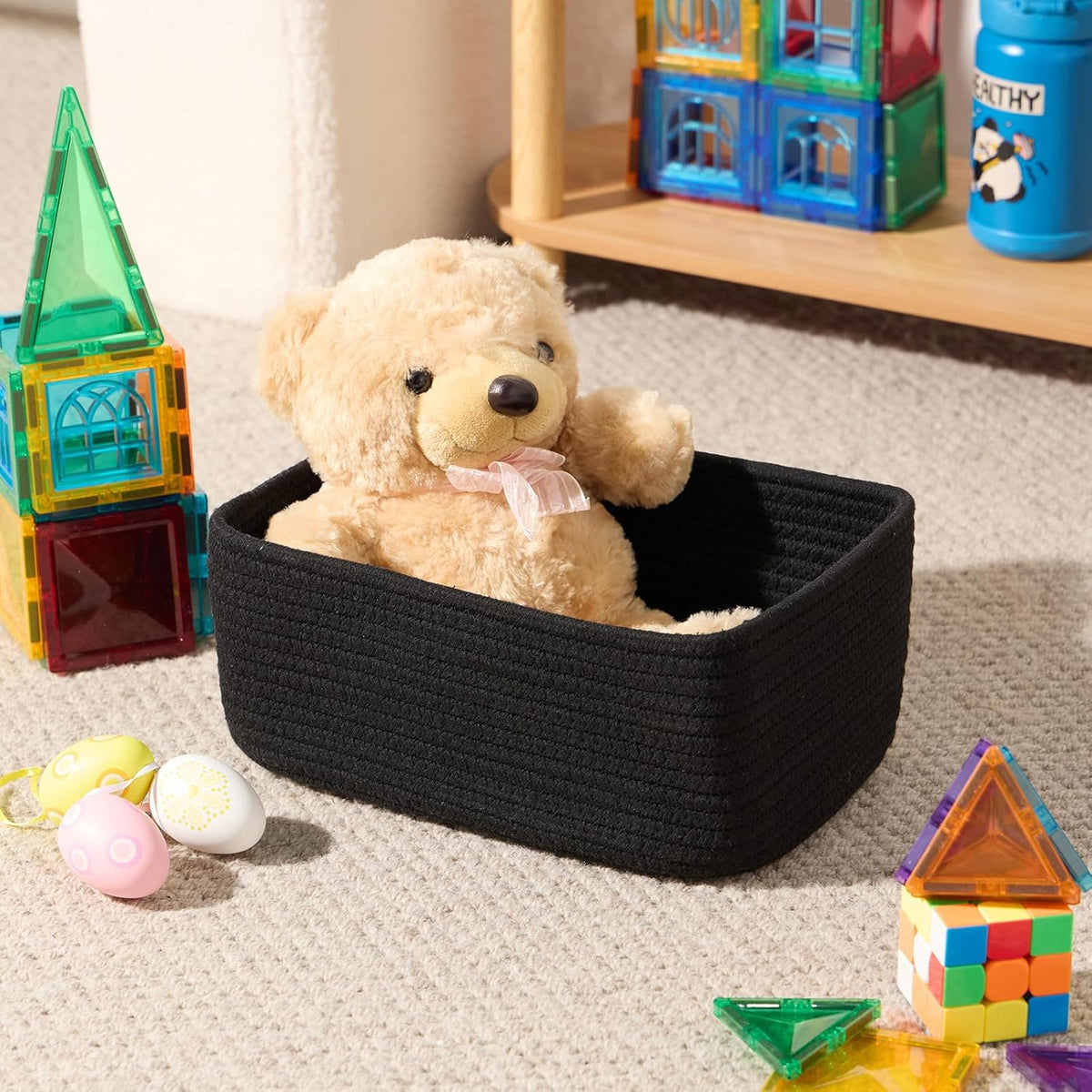 Small Storage Baskets for Organizing | Closet Organizer Bins | Shelf Toy Basket | Woven Rope