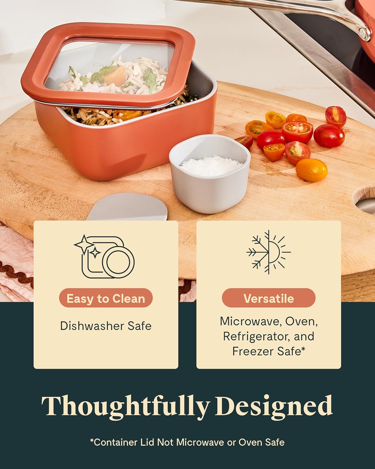Caraway 2pc Glass Food Storage Set - 4.4 Cup Food Containers (2) - Ceramic Coated - Non Toxic, Non
