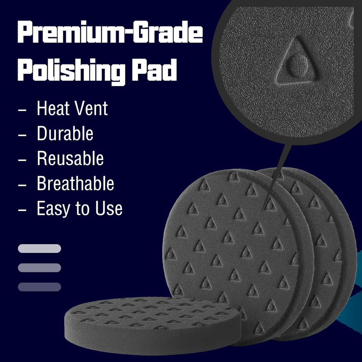 6 Inch Buffing Polishing Pads - 3Pcs Black Light Cut Pad - 6.5 Inch Face for 6 Inch 150mm Backing