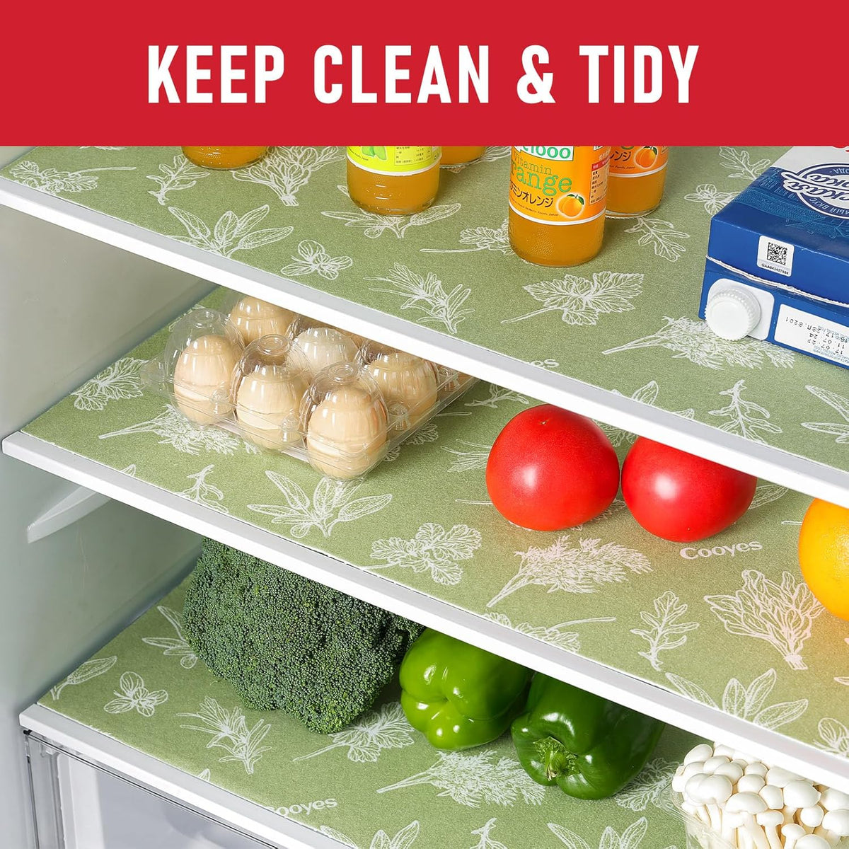 Cooyes Shelf Liner for Refrigerator & Drawer, Non-Adhesive Cabinets Liner for Kitchen Cupboard &