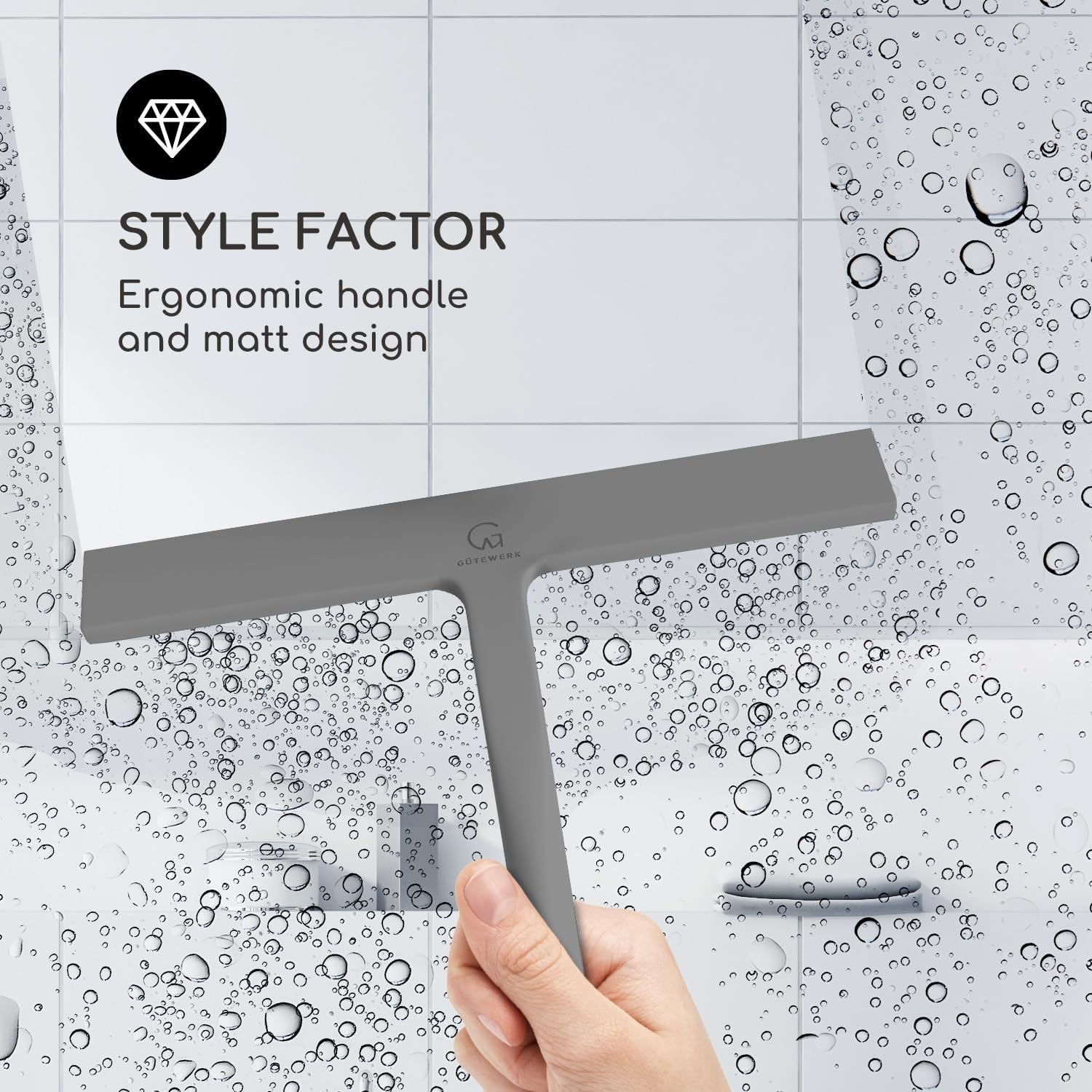 GÜTEWERK Shower Squeegee for Glass Doors, Silicone Window Squeegee, Bathroom and Glass Cleaning