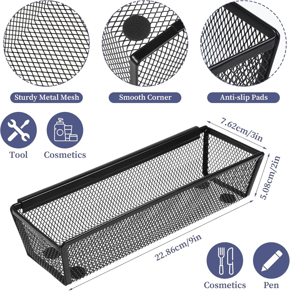 10 Pack Silverware Drawer Organizer 9 x 3 x 2 Inch Mesh Utensil Organizer for Kitchen Drawers with