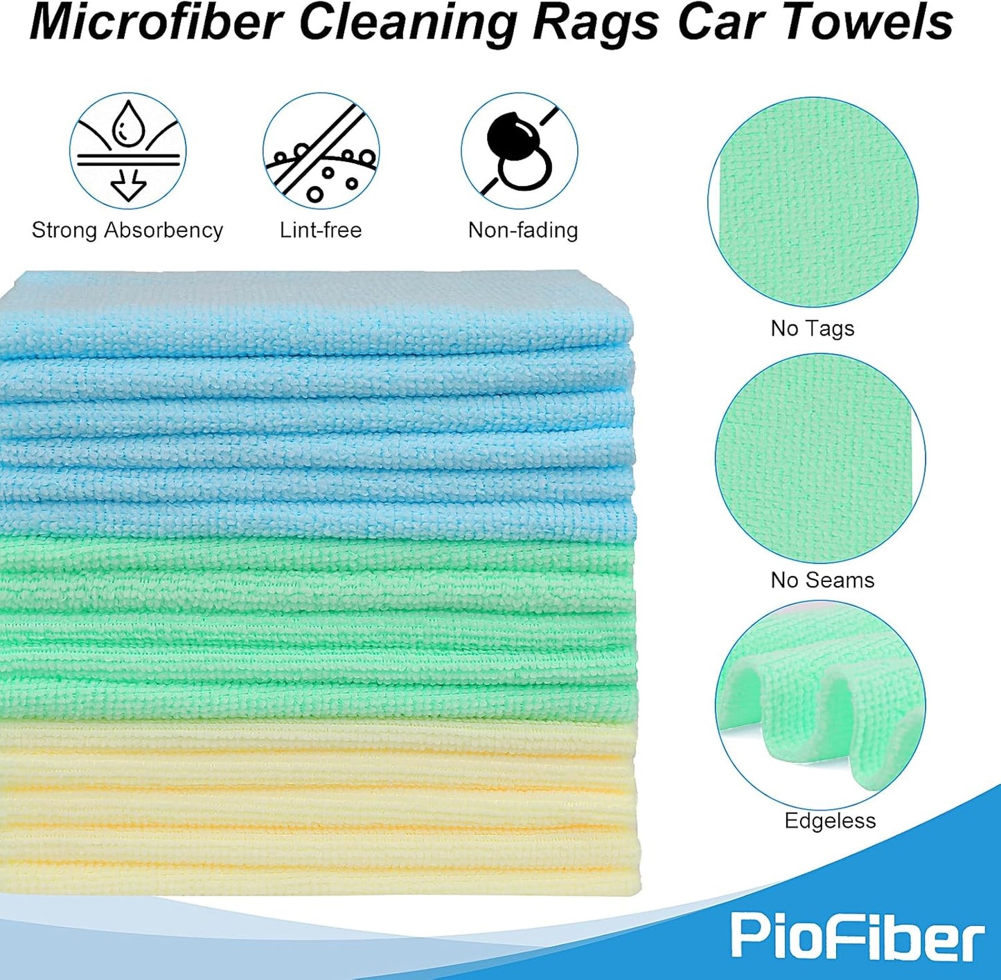 Shop Towels – 20 Pack Edgeless Microfiber Cleaning Cloths, 12"x12" Lint-Free, Reusable Towels for