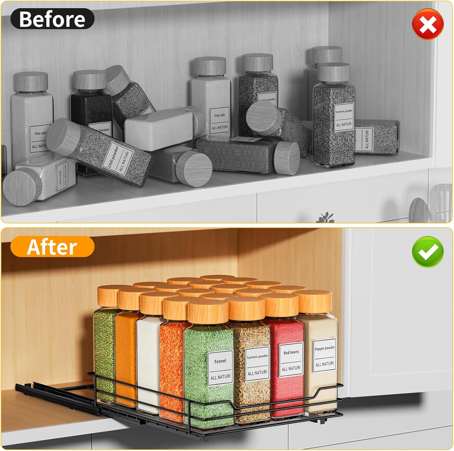 RCHYFEED Pull Out Spice Rack Organizer for Cabinet,Slide out Spice Organizer for Inside