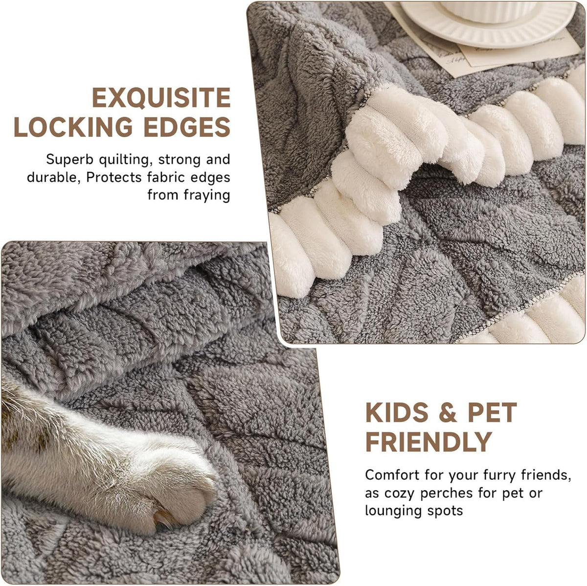 OTOB Pet Couch Covers for 3 Cushion Couch Sofa, Washable & Non Slip Fuzzy Plush Sofa Cushion