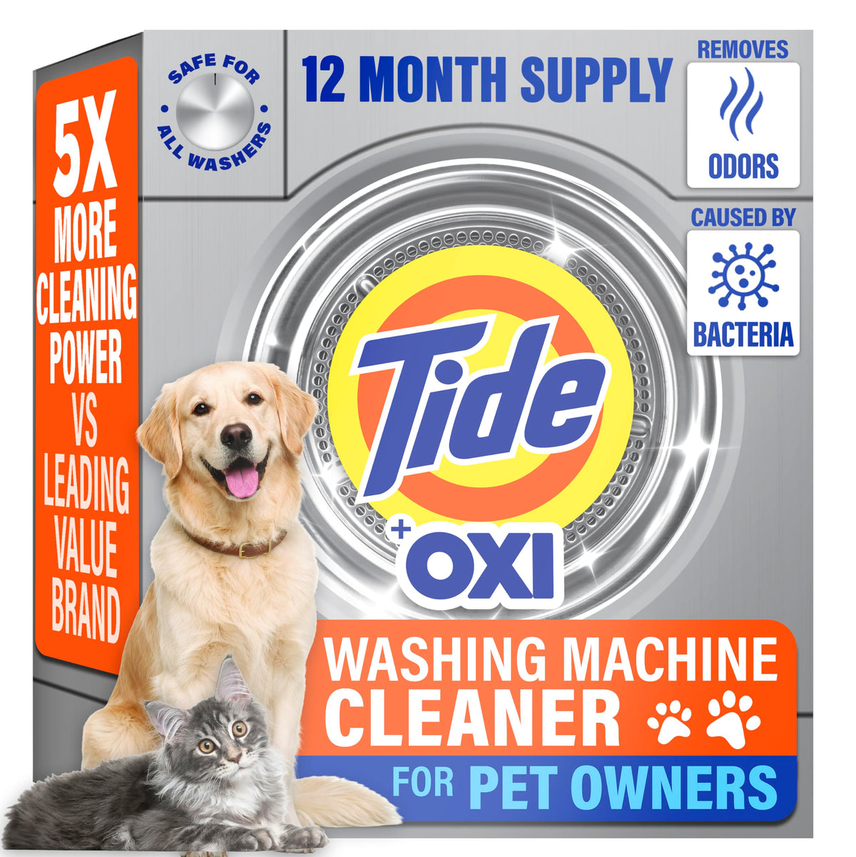 Tide Pet Washing Machine Cleaner 52 Week Supply with Oxi for Front and Top Loader Washer Machines