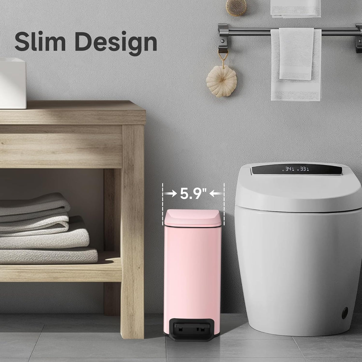 TIPGO Slim Bathroom Trash Can with Lid Soft Close, 6 Liter / 1.6 Gallon Stainless Steel Garbage