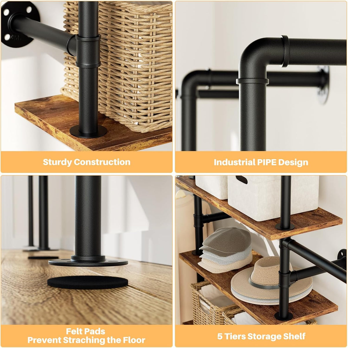Aheaplus Industrial Pipe Clothing Rack, Reversible 6.42FT Clothes Rack for Hanging Clothes, Heavy