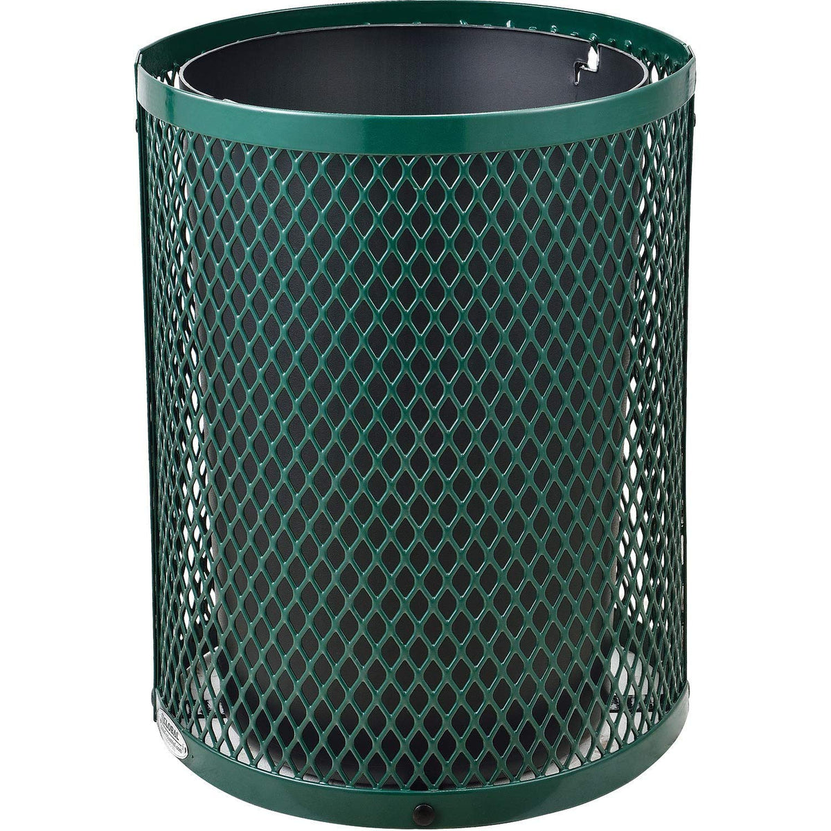 Global Industrial Outdoor Diamond Steel Trash Can with Rain Bonnet Lid and Plastic Liner, 36 Gallon