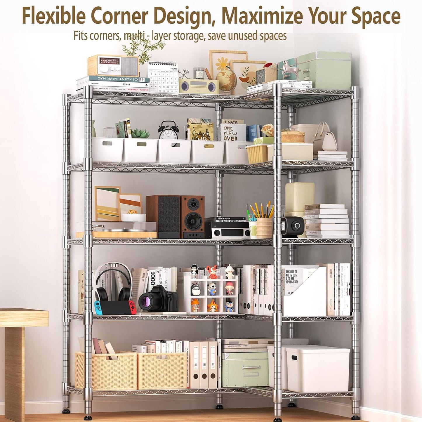 Himimi Storage Shelves-5 Tier Heavy Duty Wire Shelving Unit with Leveling Feet, 1500LBS Adjustable