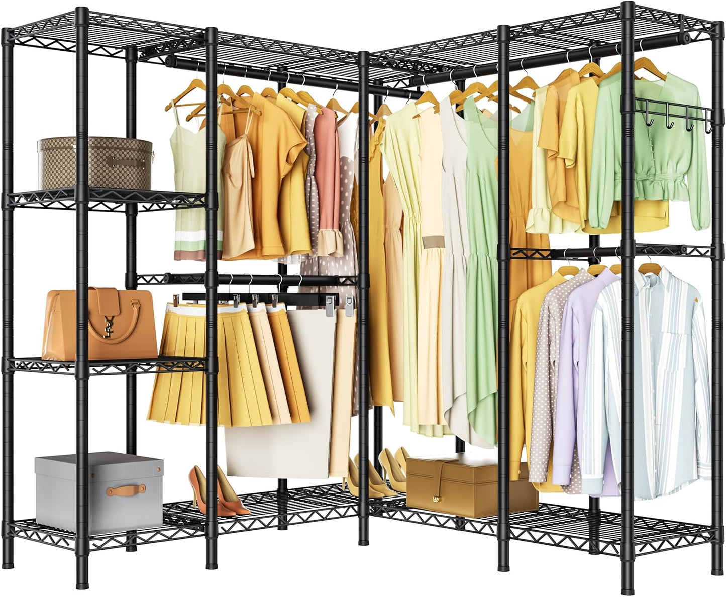 L Shaped Heavy Duty Metal Clothes Rack for Hanging Clothes,Freestanding Garment Rack Closet