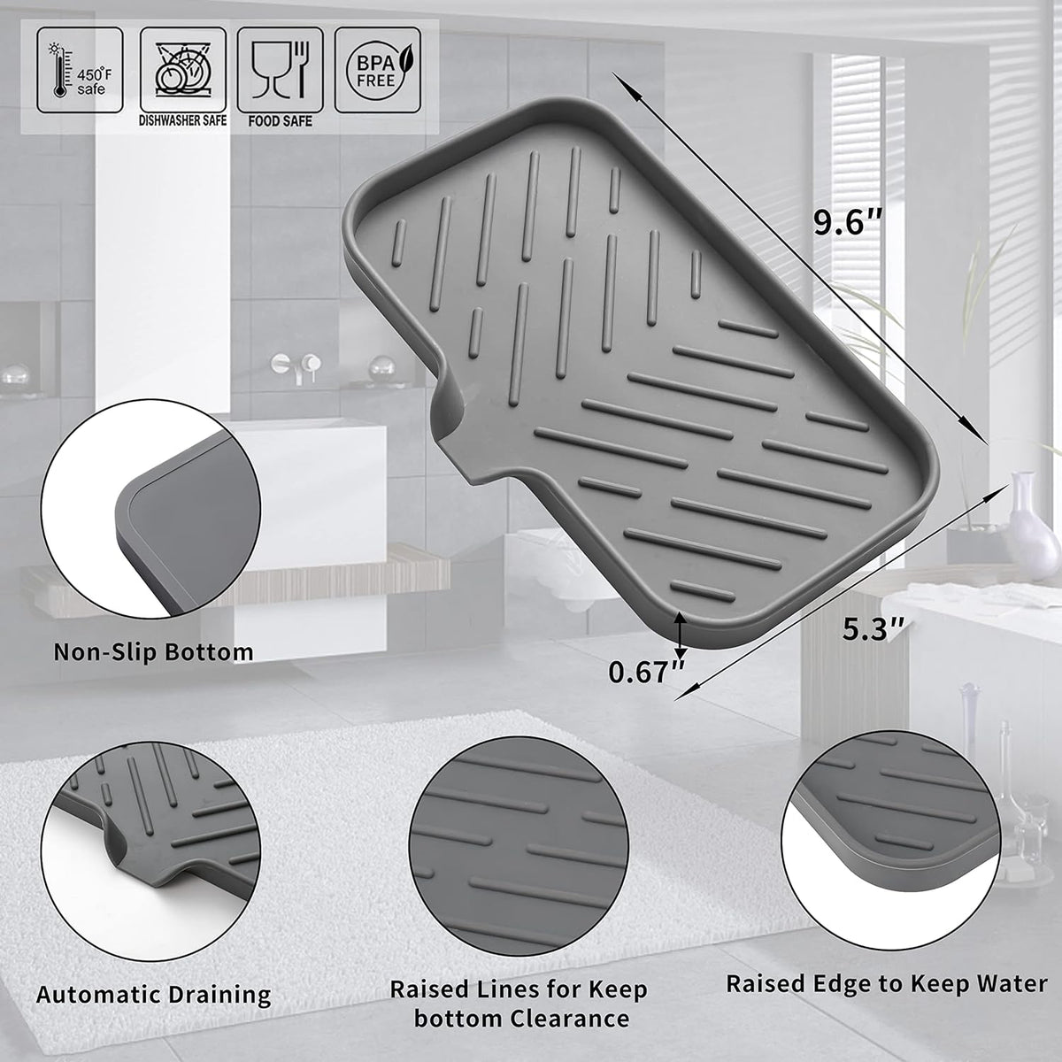 Silicone Bathroom Soap Dishes with Drain Spout-Bathroom and Kitchen Sink Organizer,Sponge