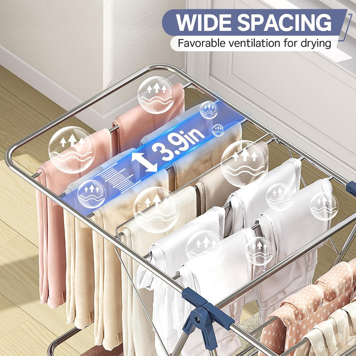 APEXCHASER Clothes Drying Rack with 4 Wings, Stainless Steel Drying Rack Clothing with