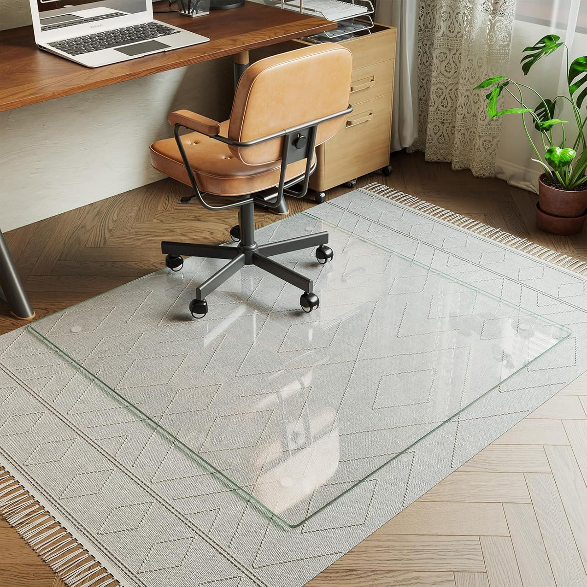 Koonmi Tempered Glass Chair Mat for Hardwood Floors & Carpets, 46" x 46“ Transparent Heavy Duty
