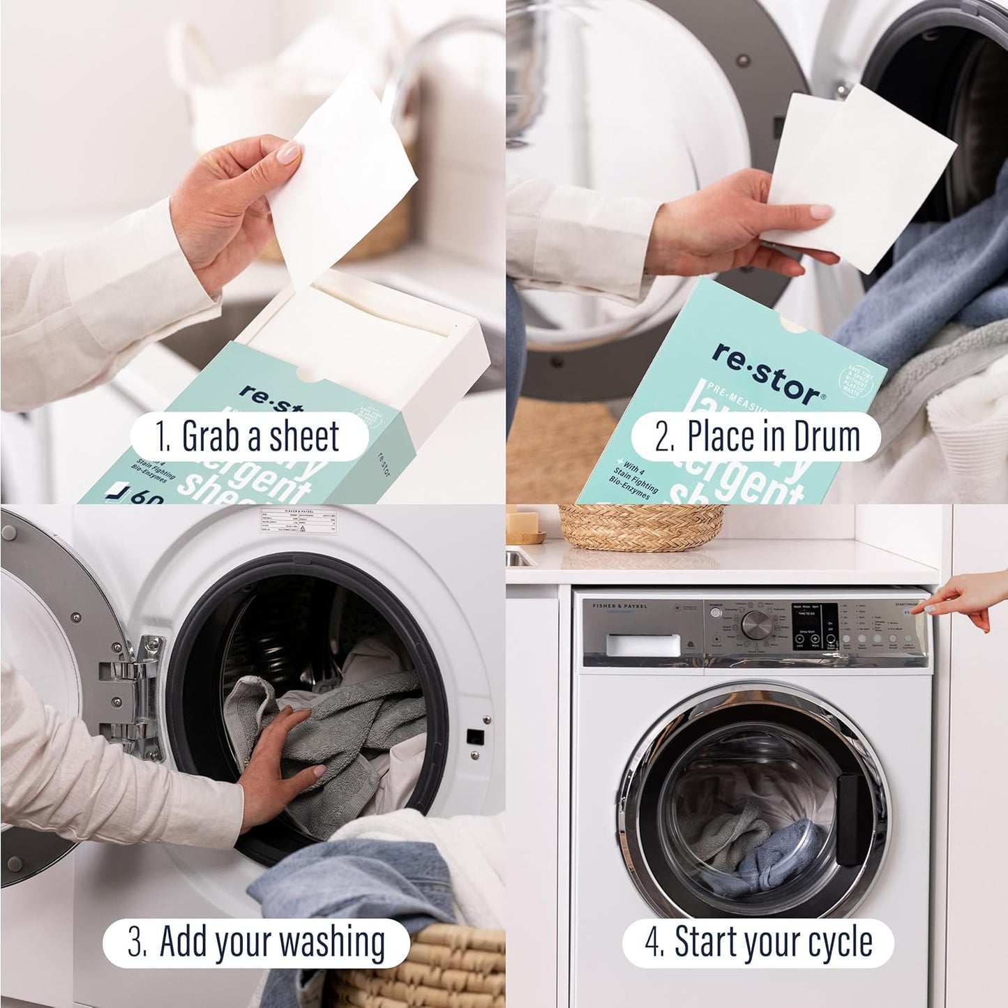 restor Laundry Detergent Sheets Fresh Linen 60 Loads | Eco Friendly Plastic Free Travel Laundry