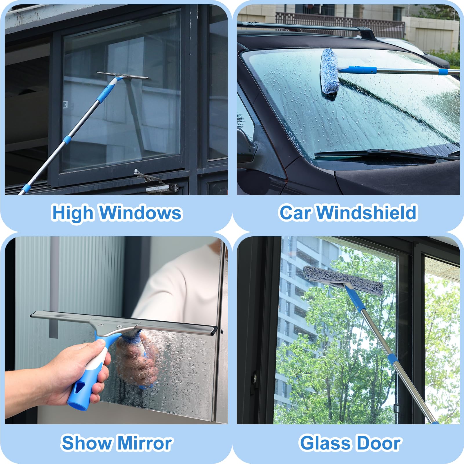 Mitclear Window Cleaning Kit 77'' Long Handle with Bucket for Home Outdoor