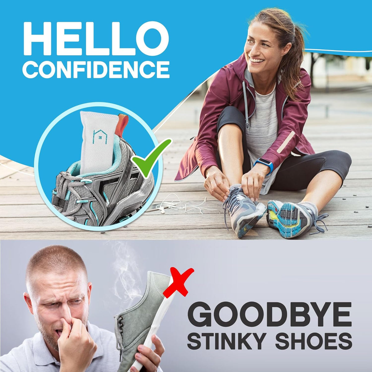 NonScents Shoe Deodorizer 2-Pack (4 Count) - Odor Eliminator, Air Freshener, Smell Absorber, Scent