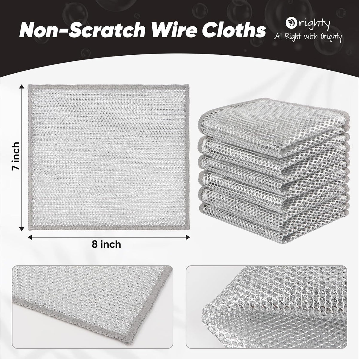 Orighty 12 Pcs Multipurpose Wire Dishwashing Rag, Non-Scratch Wire Dish Cleaning Cloths for Wet and