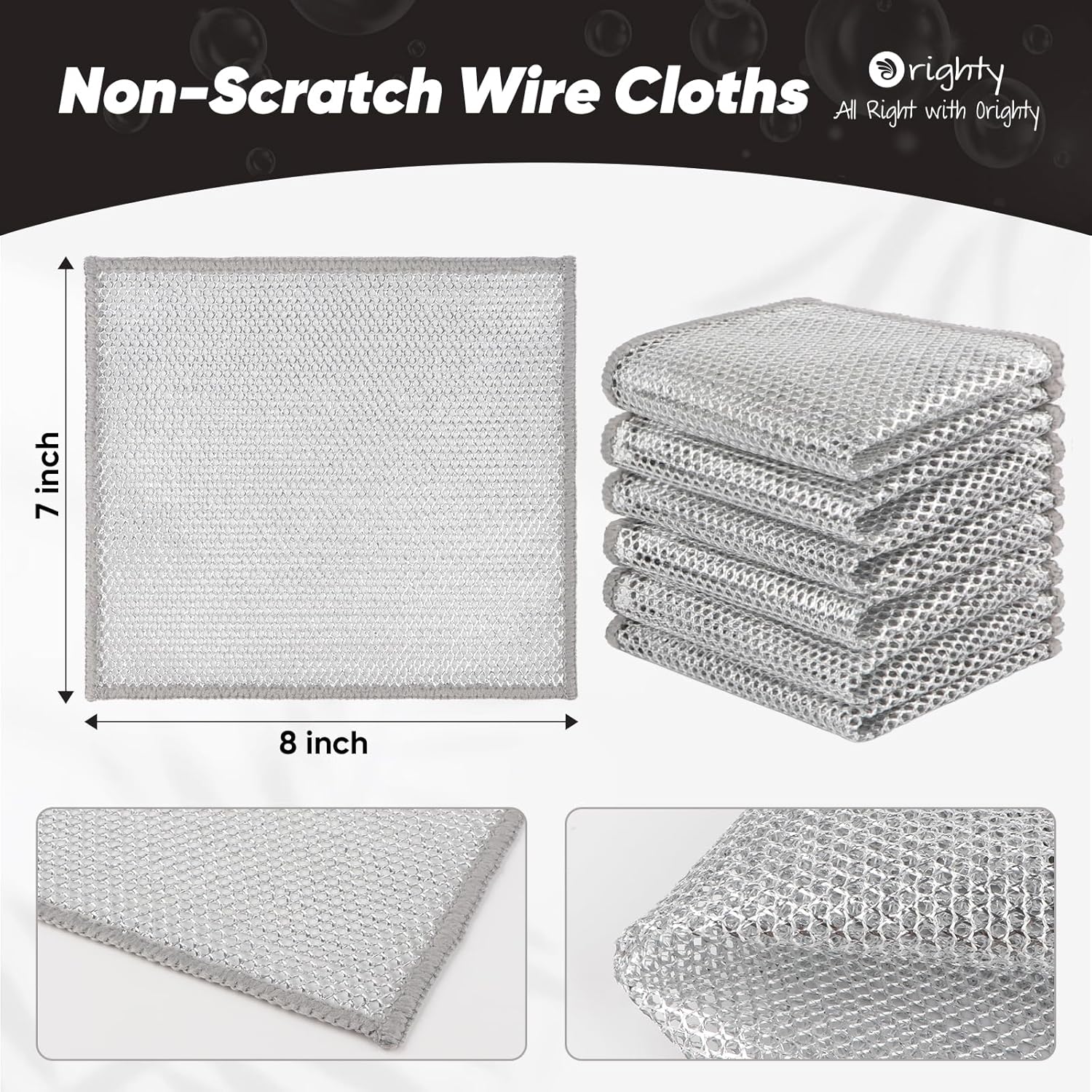 Orighty 12 Pcs Multipurpose Wire Dishwashing Rag, Non-Scratch Wire Dish Cleaning Cloths for Wet and