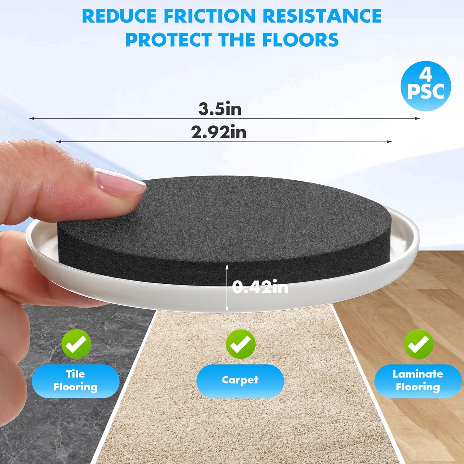 Furniture Lifter Tool + 8-Pack of 3.5" Sliders, Save 80% Effort, Safely and Easily, The Lift and
