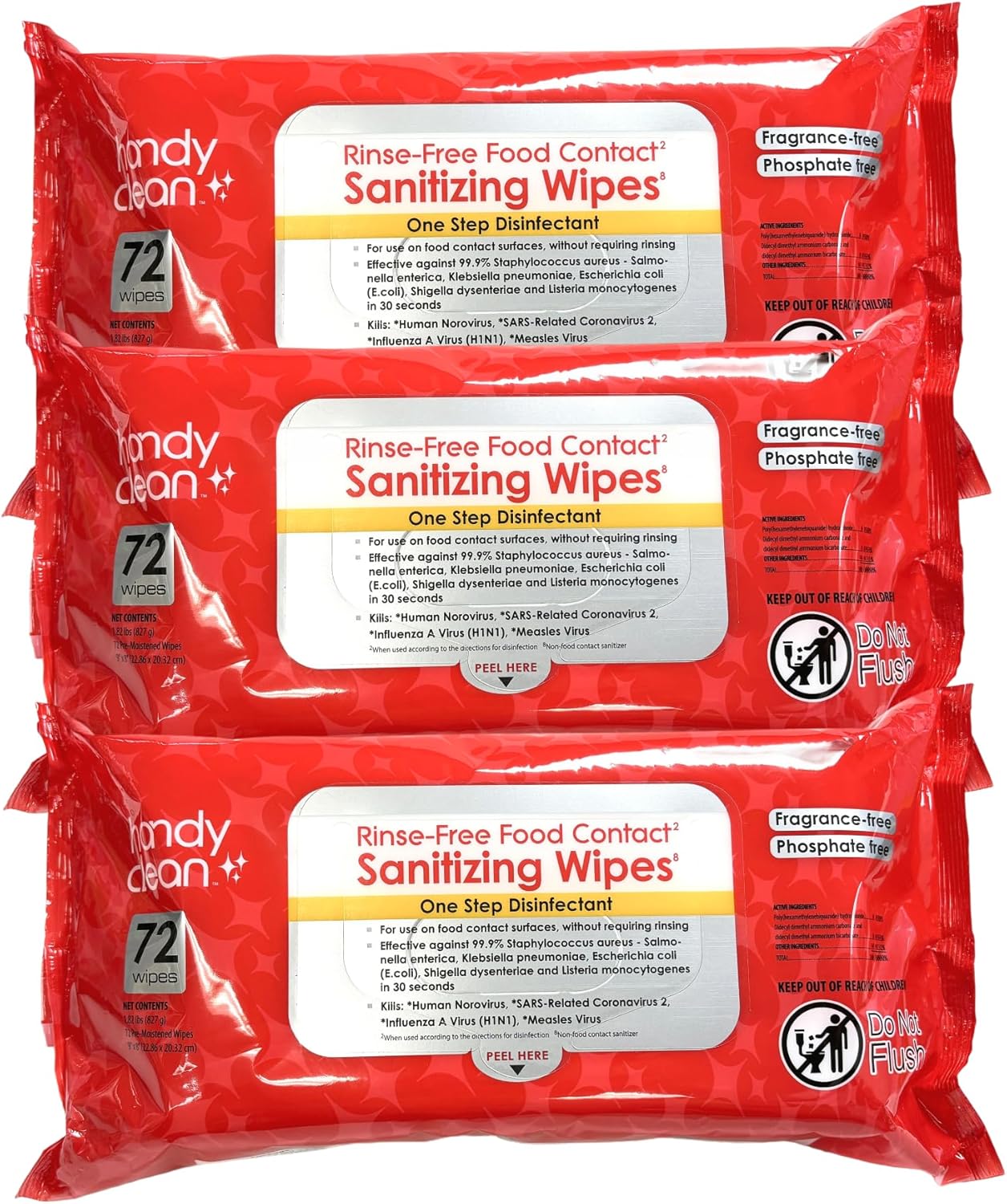 HandyClean Rinse-Free Food Contact Sanitizing Wipes Pouch, Multi Surface Cleaning Supplies for
