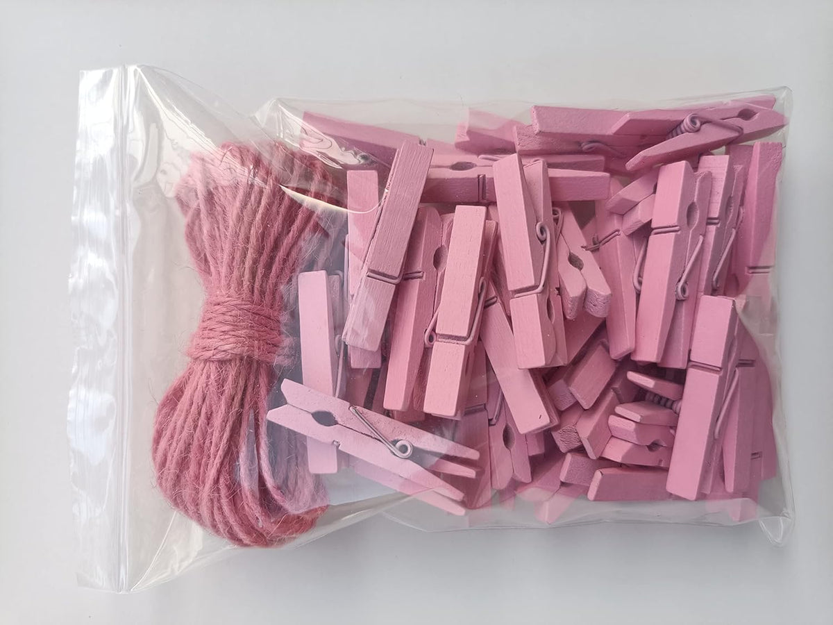 1.9" Pink Wooden Clothes Pins DIY Photo Garland Baby Shower Bag Clips Decorative Clothespins with