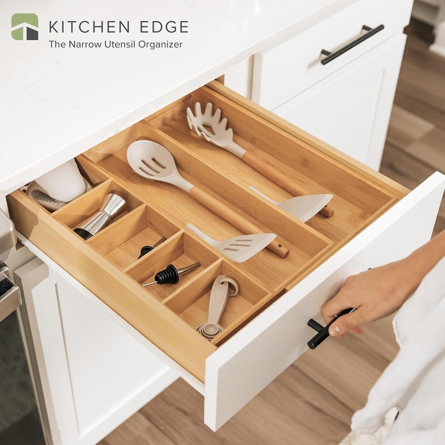 KitchenEdge Adjustable Kitchen Drawer Organizer for Utensils and Junk, Food-Safe Contract Grade