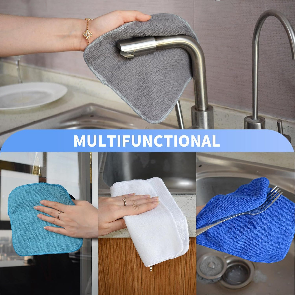 KinHwa Kitchen Washcloths for Dishes Absorbent Microfiber Dish Cloths Quick Dry Dish Rags with Poly