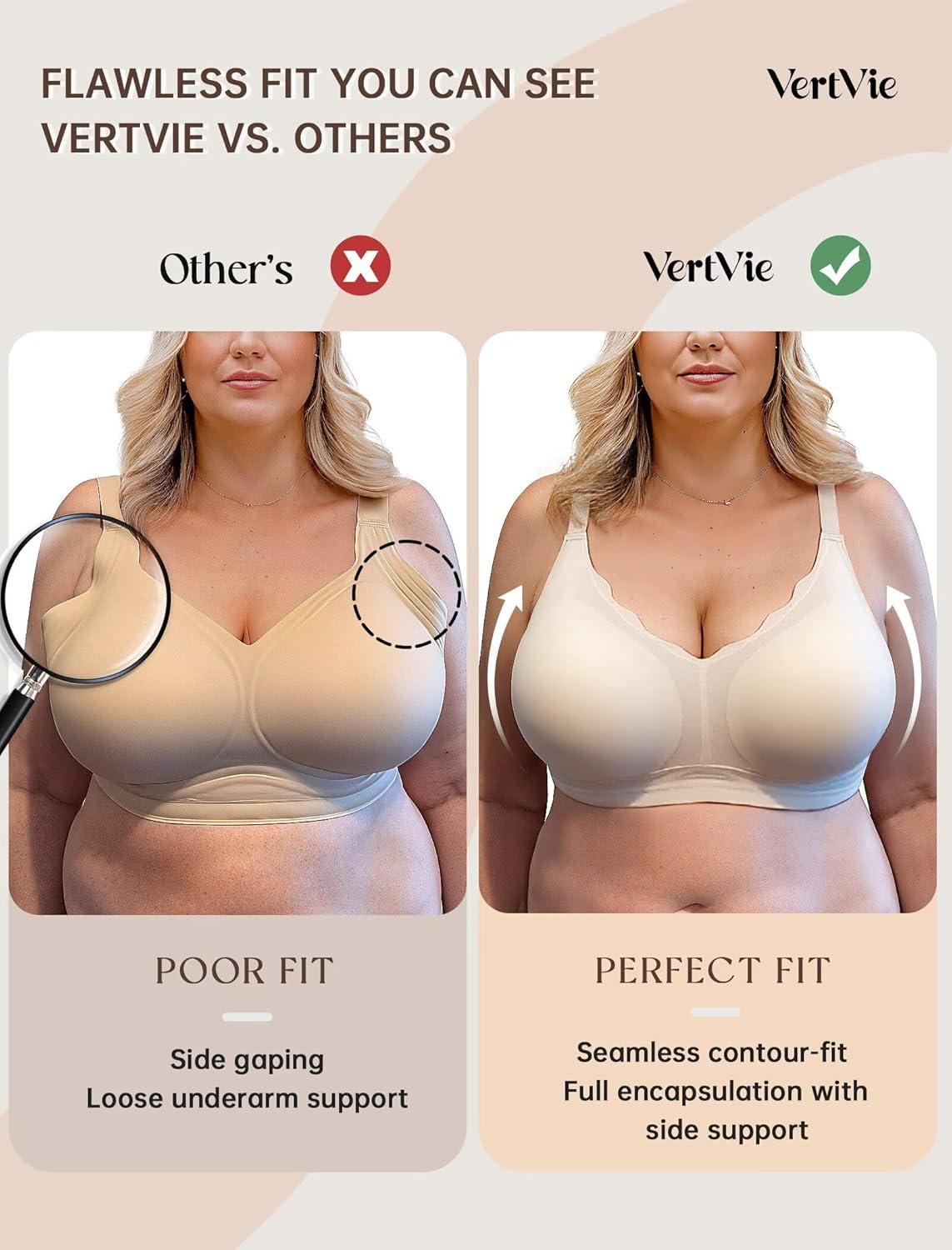 Vertvie Womens Seamless Bras No Underwire Supportive Wireless Push Up Full Coverage Bralette