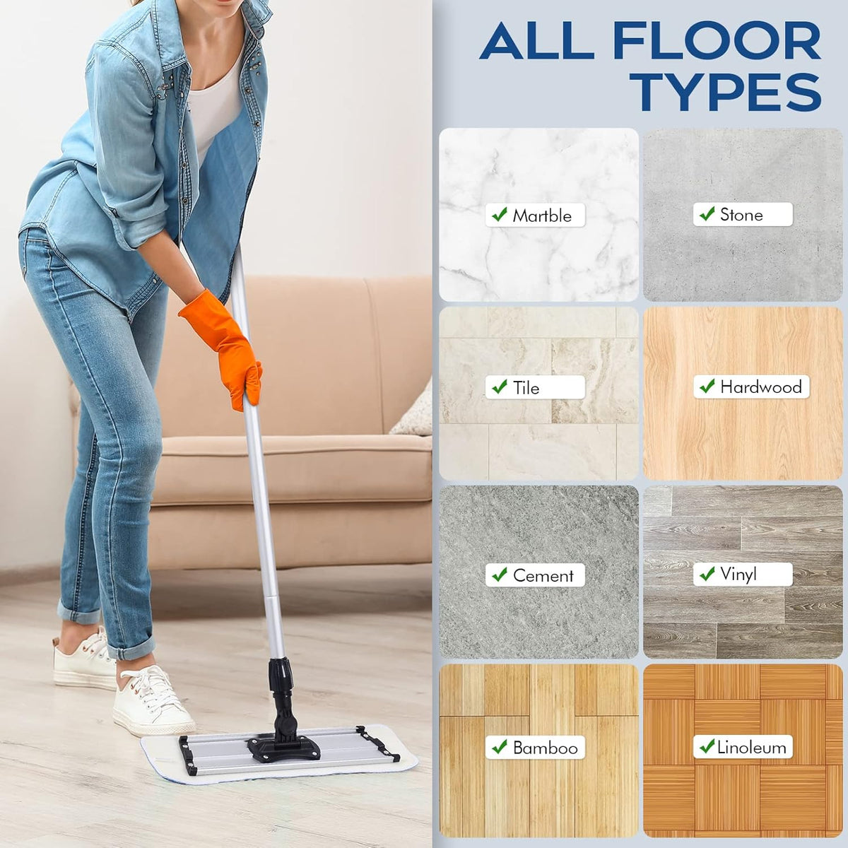 MATTHEW 18'' Microfiber Spray Mop Replacement Pads Heads for Wet Dry Reusable Mops Floor Home