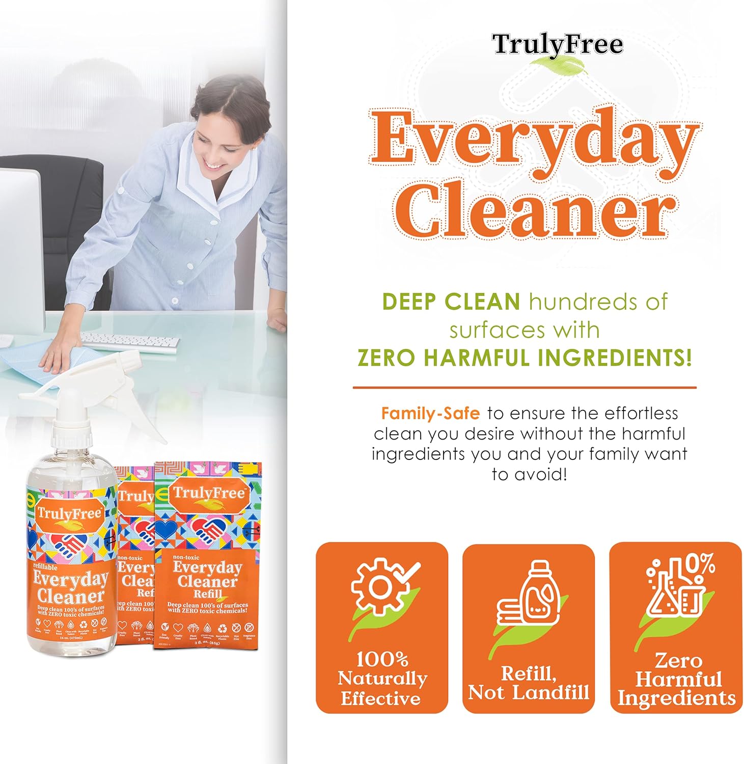 Truly Free Everyday Cleaner - Multipurpose Cleaner Spray, Kitchen Counter Cleaner, Natural Cleaning