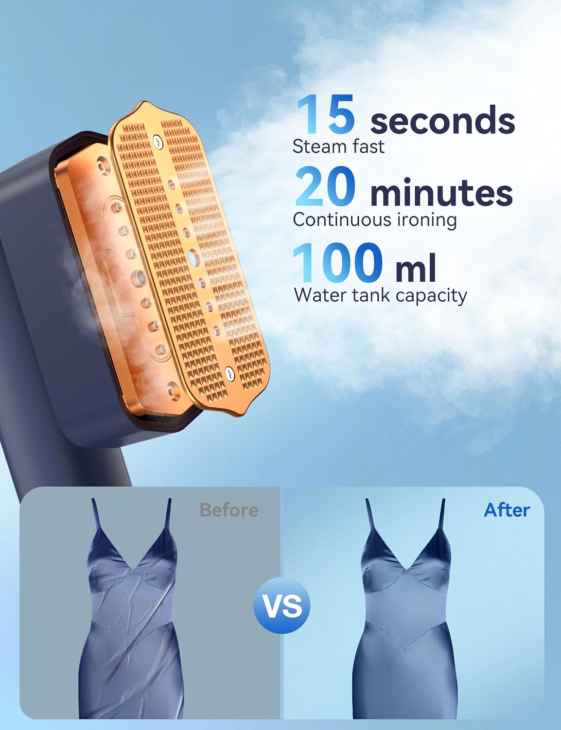 Steamer for Clothes Portable Handheld Garment Steamer,15s Fast Heat-up,100ml Water Tank,Steamer