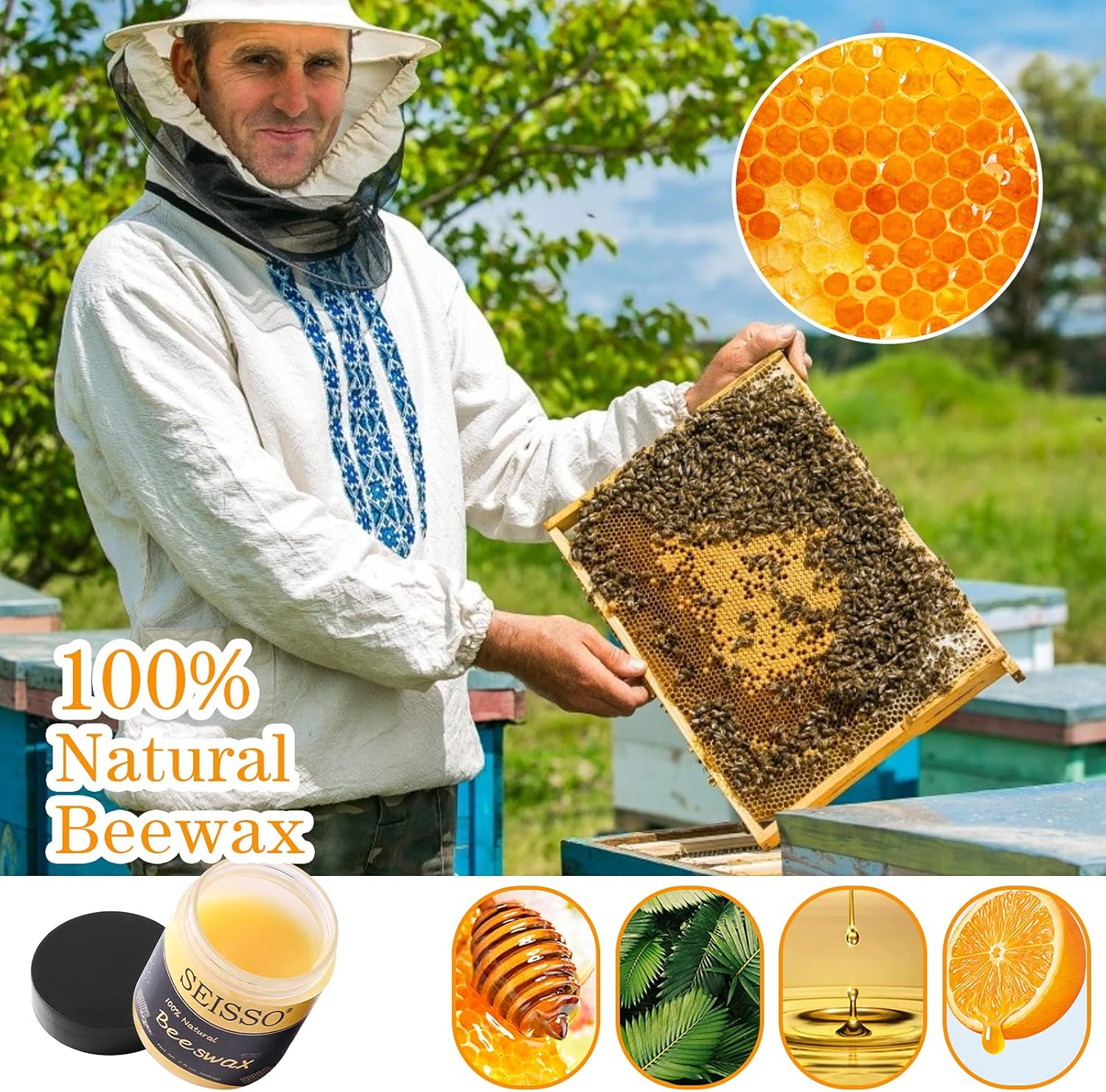 SEISSO Beeswax Furniture Polish, Natural Wood Seasoning Beeswax Furniture Cleaner for Wood Floors