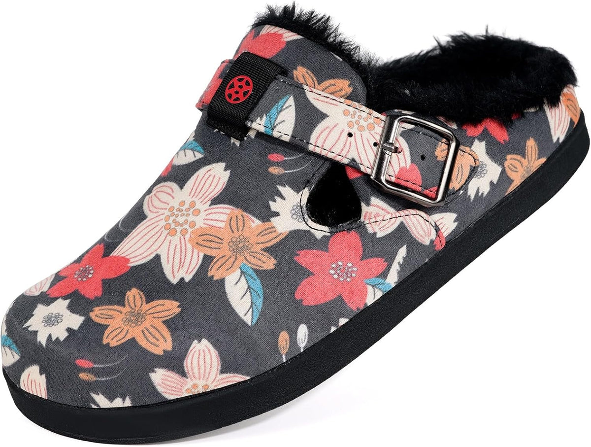 Fur Lined Clogs for Women Men Suede Winter Slippers Arch Support Slip on Mules Potato Shoes with
