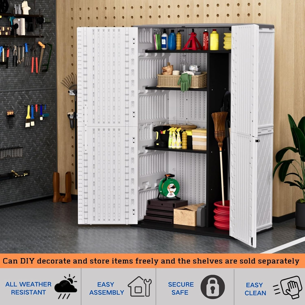 ZZM Resin Outdoor Storage Shed, 67 Cu.ft Vertical Resin Tool 4x6 FT Cabinet w/o Shelf for Garden