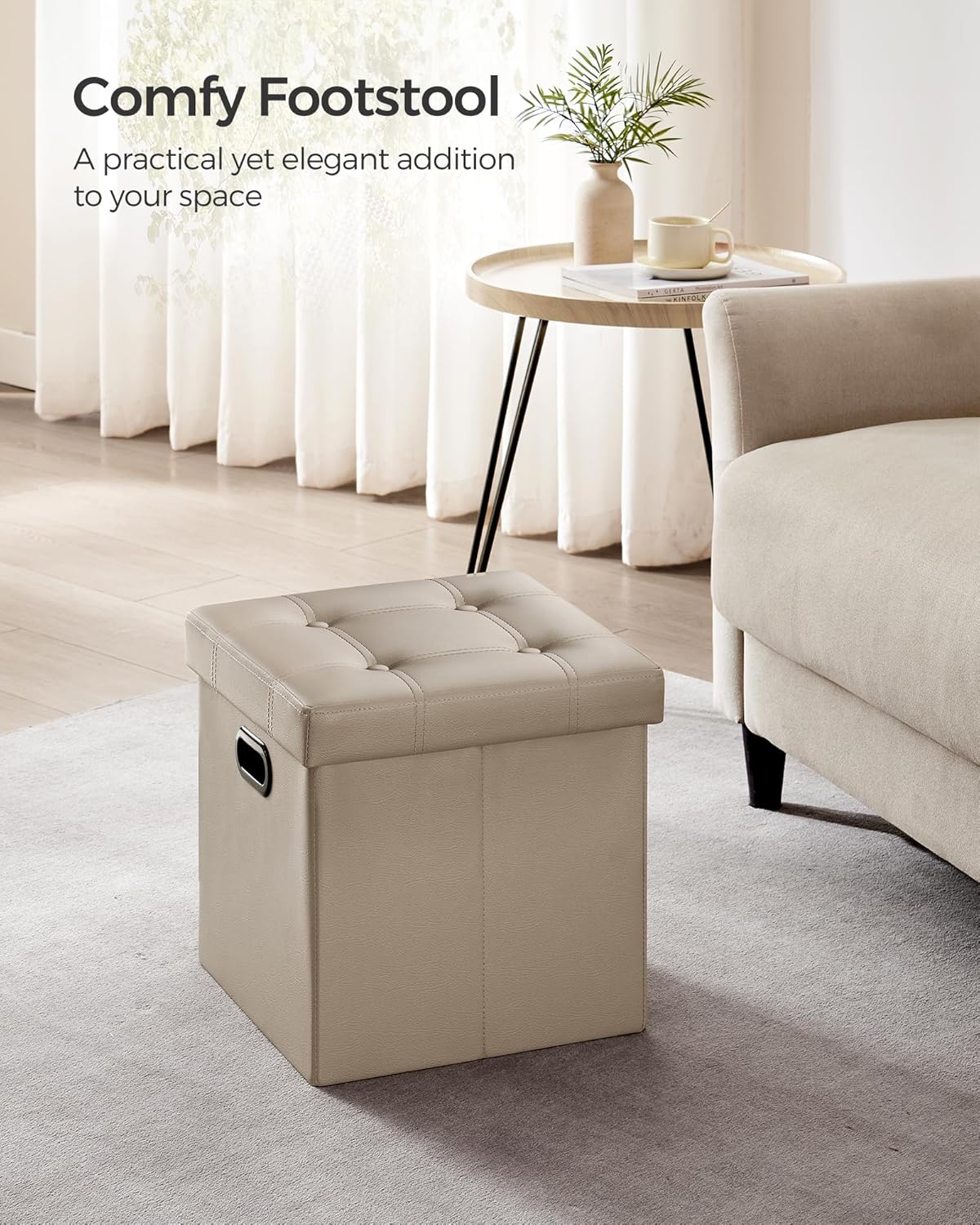 SONGMICS Mazie Collection - 15 Inches Ottoman with Storage, Footstool, Storage Ottoman with Metal