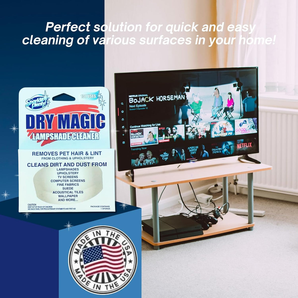 Sparkle Plenty Dry Magic Lampshade Cleaner - Pet Hair Removal Tool for Clothes & Upholstery - Lint