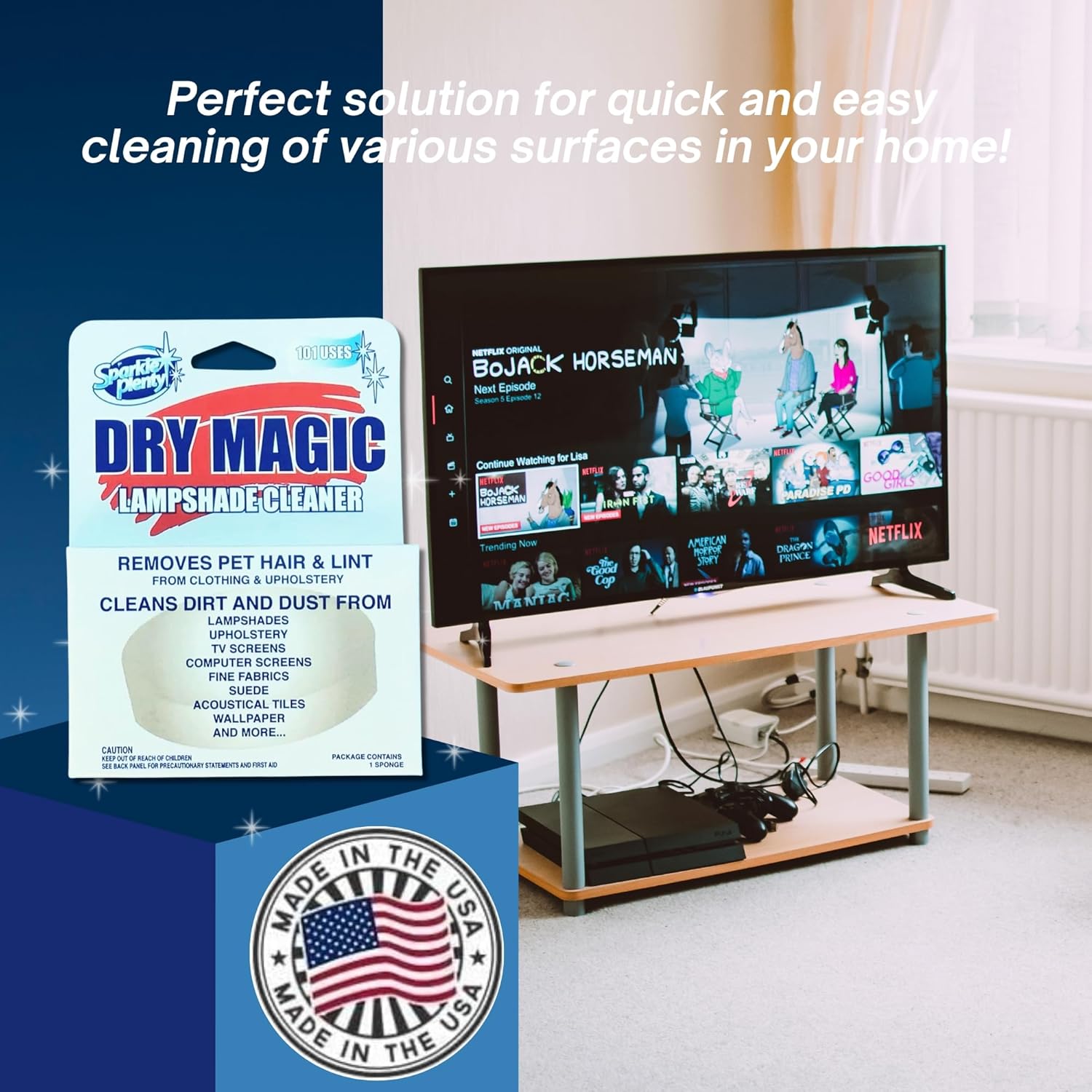 Sparkle Plenty Dry Magic Lampshade Cleaner - Pet Hair Removal Tool for Clothes & Upholstery - Lint